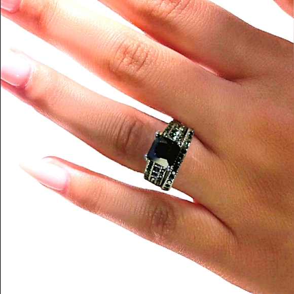 Black Sapphire 8.81 CTW, 925SS Ring SET | Size 8 | His & Hers | NEW - Picture 3 of 14